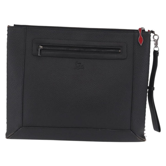 Christian Louboutin Clutch Bag Leather Black Silver Auth bs37769