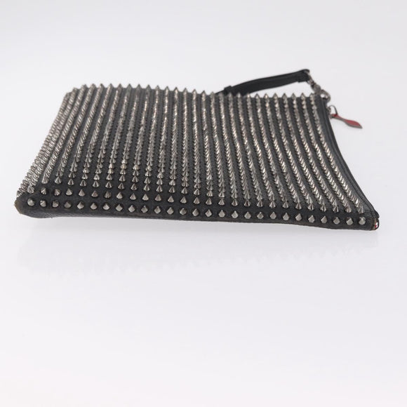Christian Louboutin Clutch Bag Leather Black Silver Auth bs37769