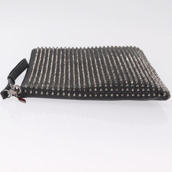 Christian Louboutin Clutch Bag Leather Black Silver Auth bs37769