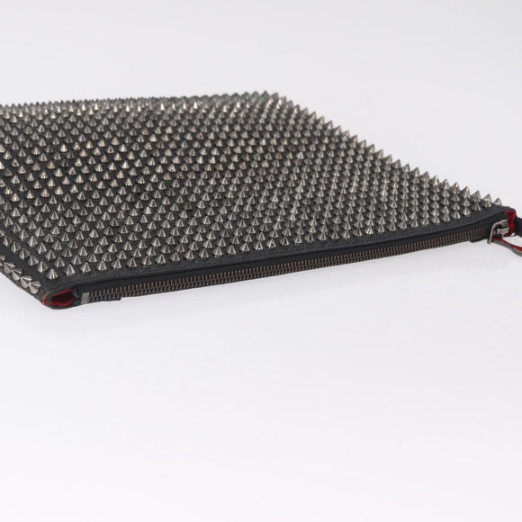 Christian Louboutin Clutch Bag Leather Black Silver Auth bs37769