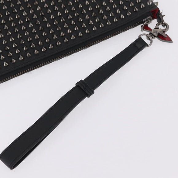 Christian Louboutin Clutch Bag Leather Black Silver Auth bs37769
