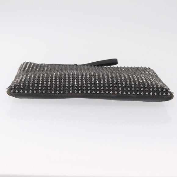 Christian Louboutin Clutch Bag Leather Black Silver Auth bs37769