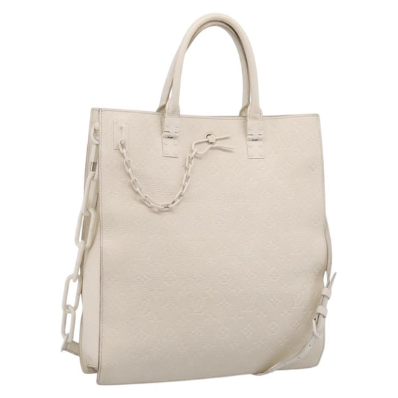 LOUIS VUITTON Taurillon Clemence Monogram Sac Plat White M53265 LV Auth bs37772