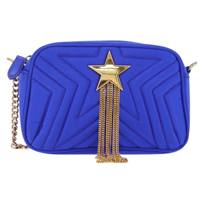 Stella McCartney Stella Star Chain Shoulder Bag Satin Blue Gold Auth bs37773A - 0