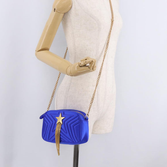Stella McCartney Stella Star Chain Shoulder Bag Satin Blue Gold Auth bs37773A