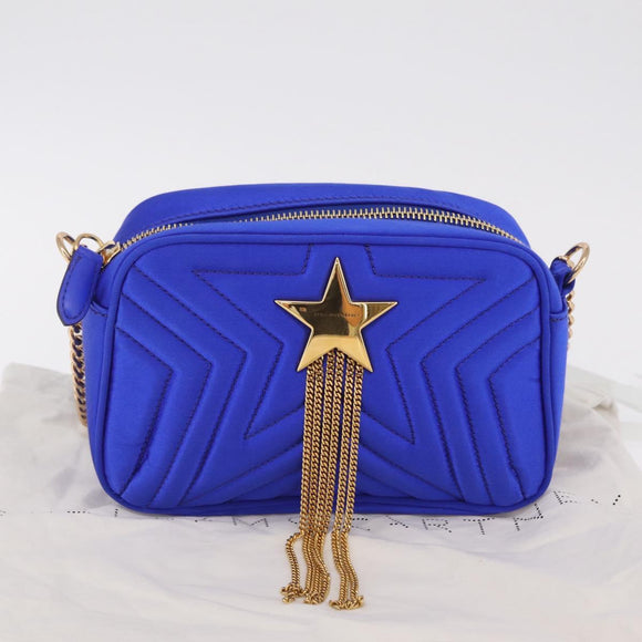 Stella McCartney Stella Star Chain Shoulder Bag Satin Blue Gold Auth bs37773A