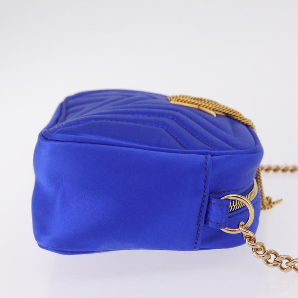 Stella McCartney Stella Star Chain Shoulder Bag Satin Blue Gold Auth bs37773A