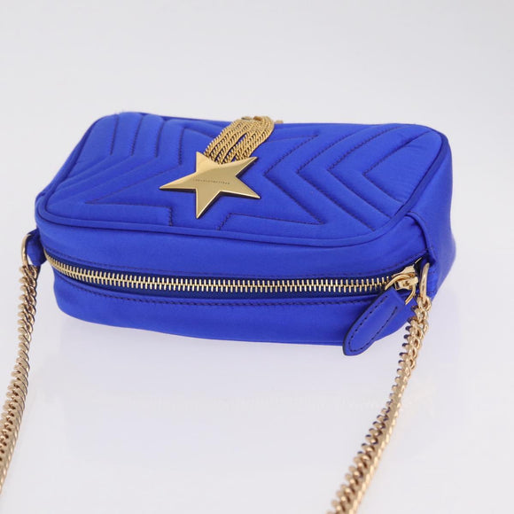 Stella McCartney Stella Star Chain Shoulder Bag Satin Blue Gold Auth bs37773A