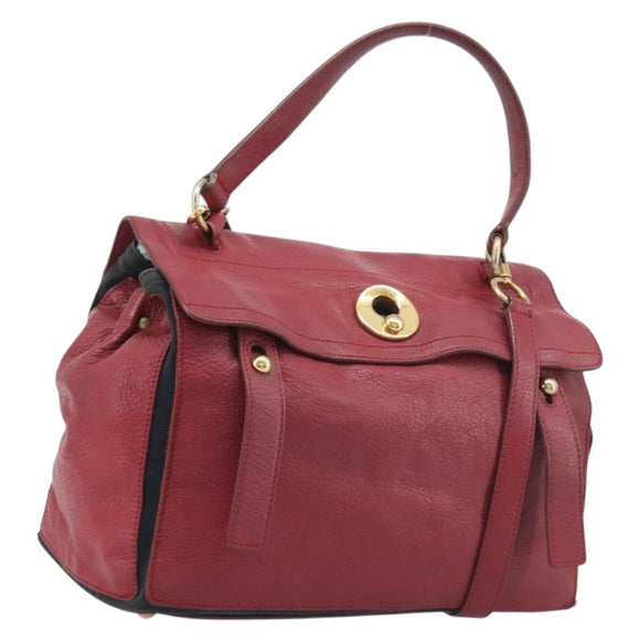 Saint Laurent Muse to Hand Bag Leather 2way Red Gold Tone 229680 Auth bs37774