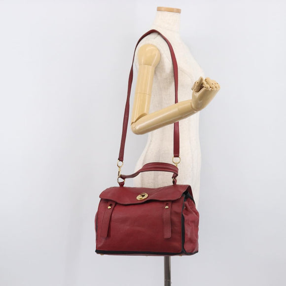 Saint Laurent Muse to Hand Bag Leather 2way Red Gold Tone 229680 Auth bs37774