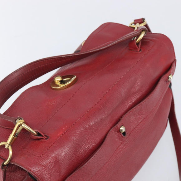 Saint Laurent Muse to Hand Bag Leather 2way Red Gold Tone 229680 Auth bs37774