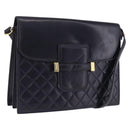 Saint Laurent Shoulder Bag Leather Navy Gold Tone Auth bs37775-1