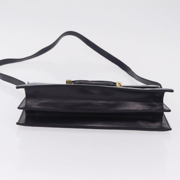 Saint Laurent Shoulder Bag Leather Navy Gold Tone Auth bs37775