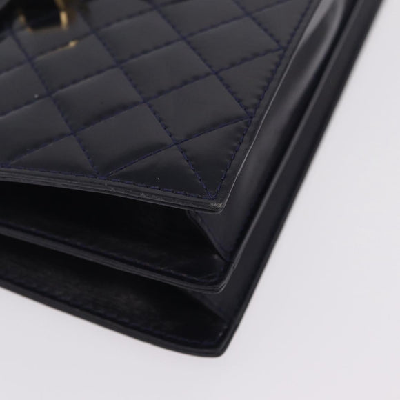 Saint Laurent Shoulder Bag Leather Navy Gold Tone Auth bs37775