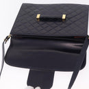 Saint Laurent Shoulder Bag Leather Navy Gold Tone Auth bs37775-16