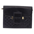 Saint Laurent Shoulder Bag Leather Navy Gold Tone Auth bs37775-2