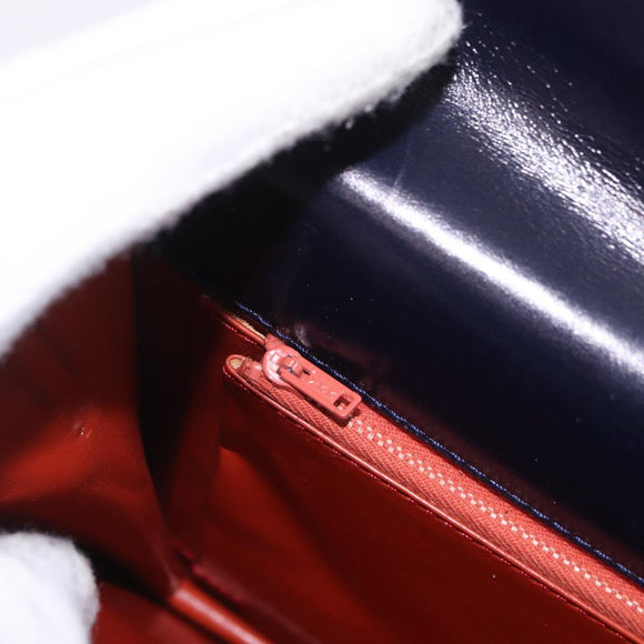 Saint Laurent Shoulder Bag Leather Navy Gold Tone Auth bs37775