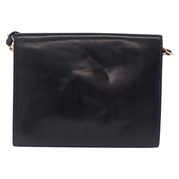 Saint Laurent Shoulder Bag Leather Navy Gold Tone Auth bs37775
