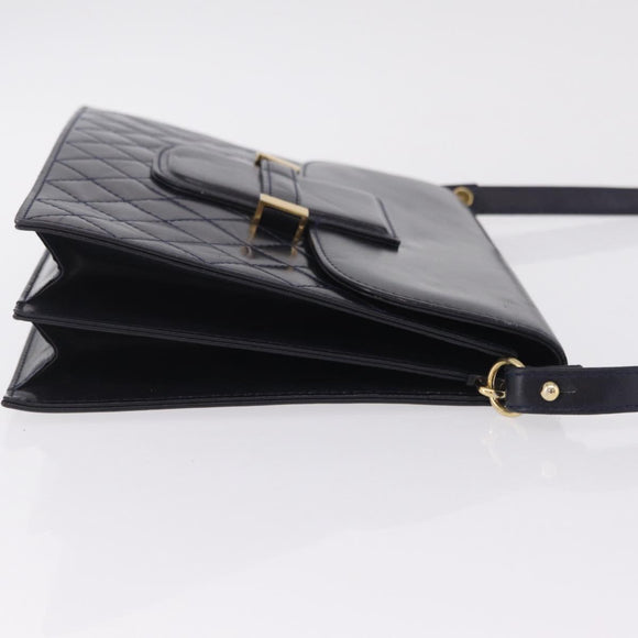 Saint Laurent Shoulder Bag Leather Navy Gold Tone Auth bs37775