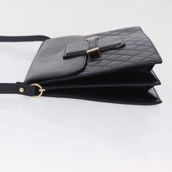 Saint Laurent Shoulder Bag Leather Navy Gold Tone Auth bs37775
