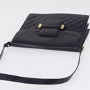Saint Laurent Shoulder Bag Leather Navy Gold Tone Auth bs37775-6