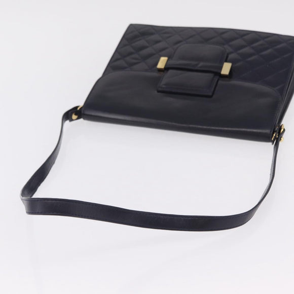 Saint Laurent Shoulder Bag Leather Navy Gold Tone Auth bs37775
