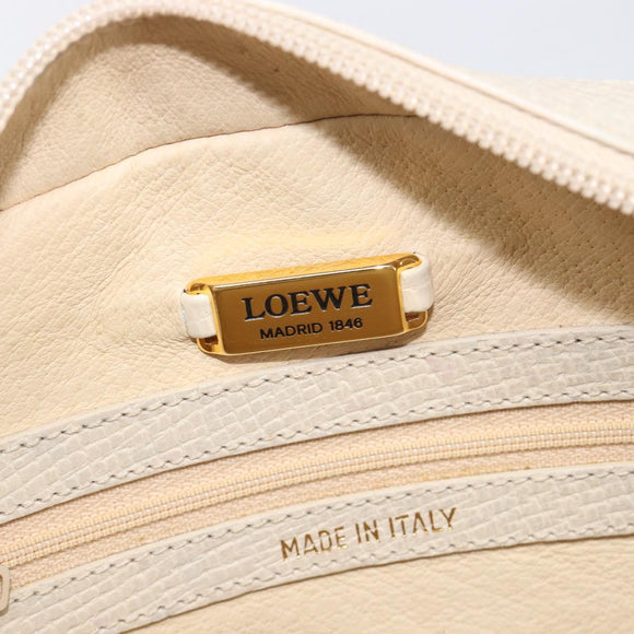 LOEWE Tote Bag Leather White Gold Tone Auth bs37777