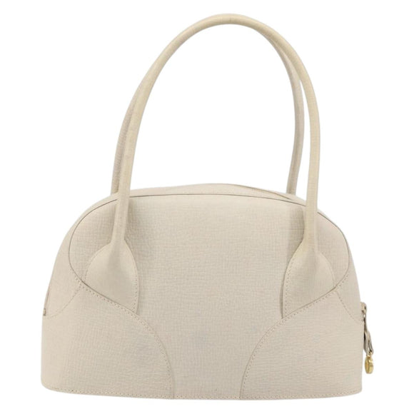 LOEWE Tote Bag Leather White Gold Tone Auth bs37777