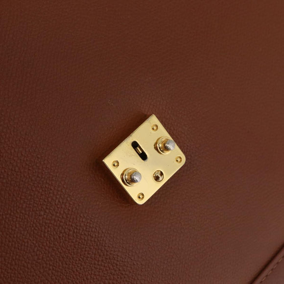 Saint Laurent Hand Bag Leather Brown Gold Tone Auth bs37778