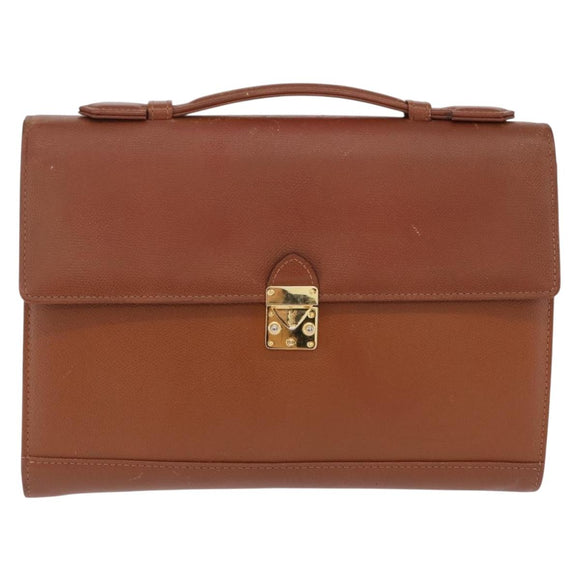 Saint Laurent Hand Bag Leather Brown Gold Tone Auth bs37778