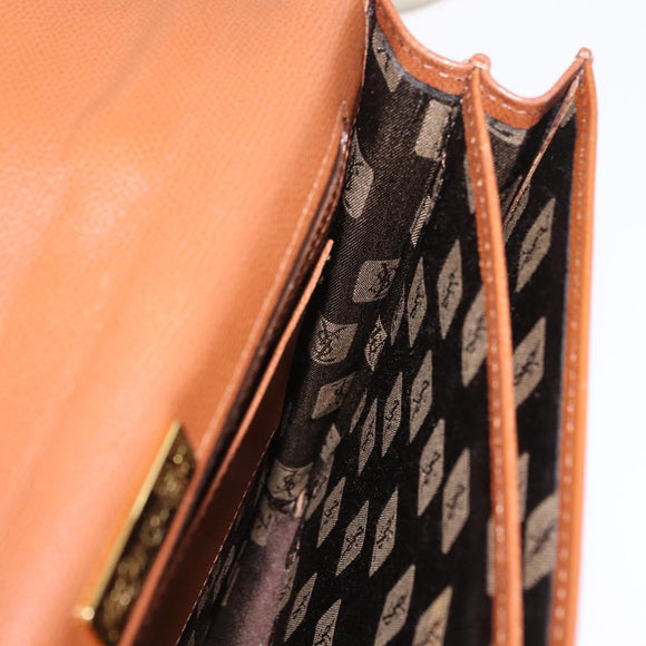 Saint Laurent Hand Bag Leather Brown Gold Tone Auth bs37778