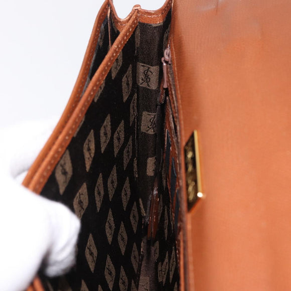 Saint Laurent Hand Bag Leather Brown Gold Tone Auth bs37778