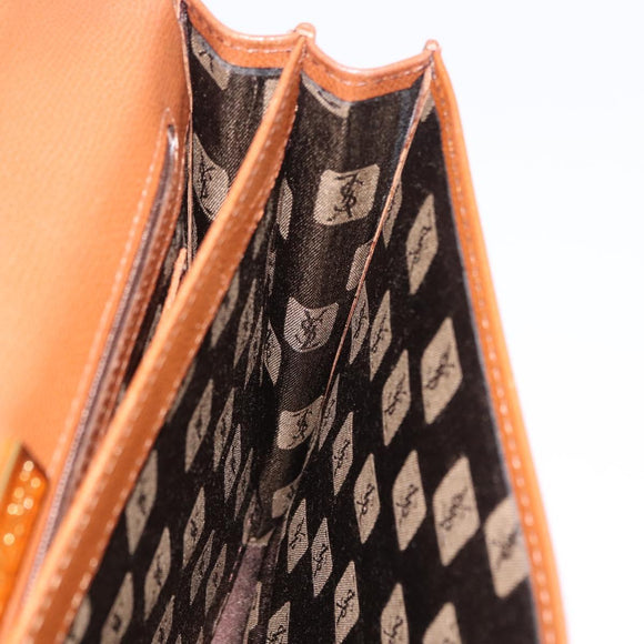 Saint Laurent Hand Bag Leather Brown Gold Tone Auth bs37778