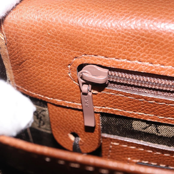 Saint Laurent Hand Bag Leather Brown Gold Tone Auth bs37778