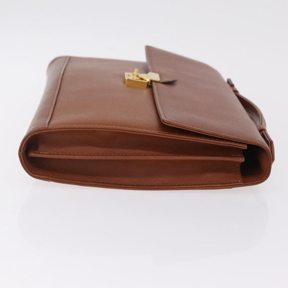 Saint Laurent Hand Bag Leather Brown Gold Tone Auth bs37778