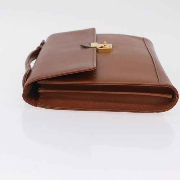 Saint Laurent Hand Bag Leather Brown Gold Tone Auth bs37778