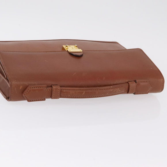 Saint Laurent Hand Bag Leather Brown Gold Tone Auth bs37778