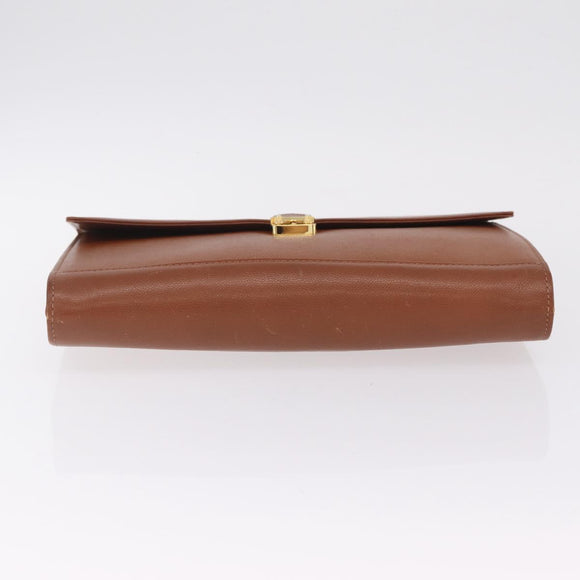 Saint Laurent Hand Bag Leather Brown Gold Tone Auth bs37778