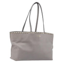 Valentino Studs Tote Bag Leather Gray Gold Tone Auth bs37779-1