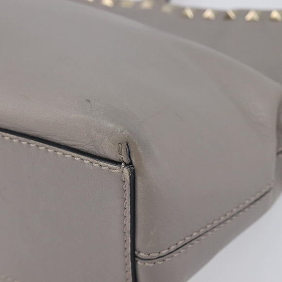 Valentino Studs Tote Bag Leather Gray Gold Tone Auth bs37779
