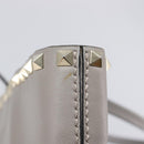 Valentino Studs Tote Bag Leather Gray Gold Tone Auth bs37779-16