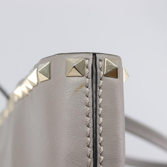 Valentino Studs Tote Bag Leather Gray Gold Tone Auth bs37779