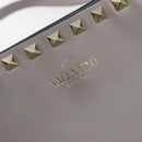 Valentino Studs Tote Bag Leather Gray Gold Tone Auth bs37779-17