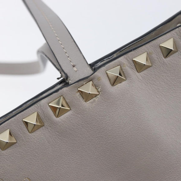 Valentino Studs Tote Bag Leather Gray Gold Tone Auth bs37779
