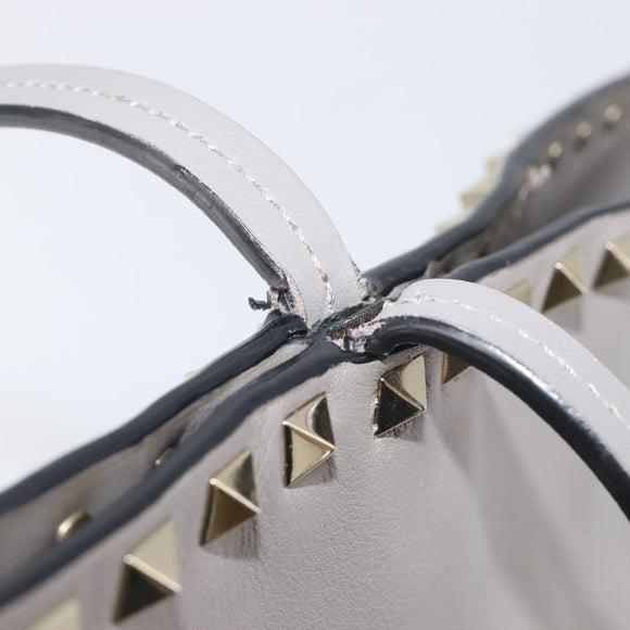 Valentino Studs Tote Bag Leather Gray Gold Tone Auth bs37779