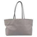 Valentino Studs Tote Bag Leather Gray Gold Tone Auth bs37779-2