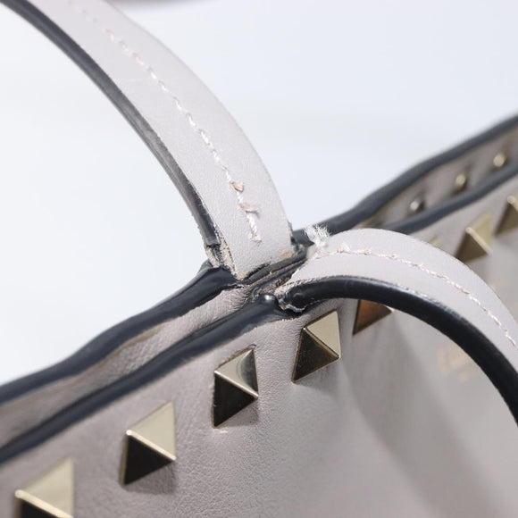 Valentino Studs Tote Bag Leather Gray Gold Tone Auth bs37779