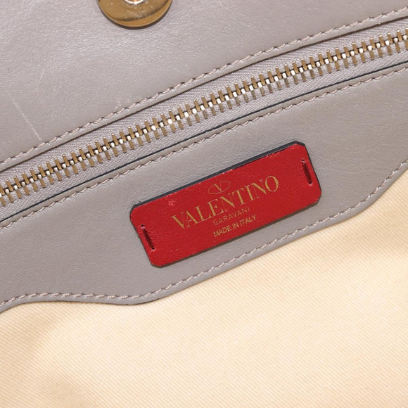 Valentino Studs Tote Bag Leather Gray Gold Tone Auth bs37779
