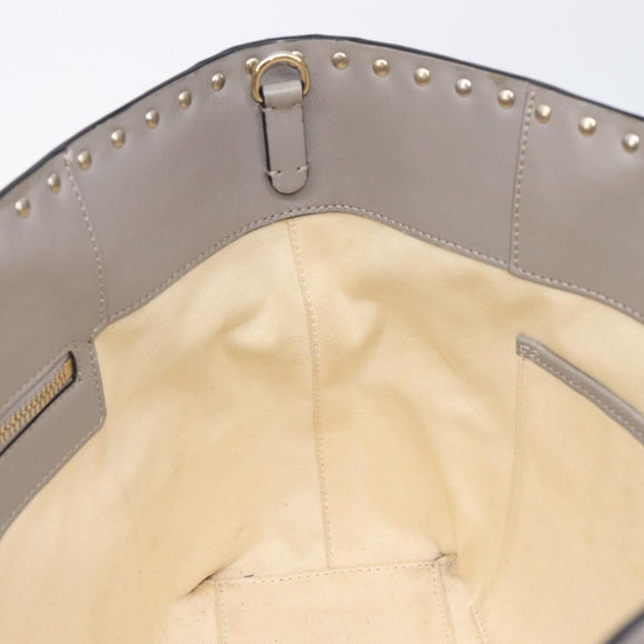 Valentino Studs Tote Bag Leather Gray Gold Tone Auth bs37779
