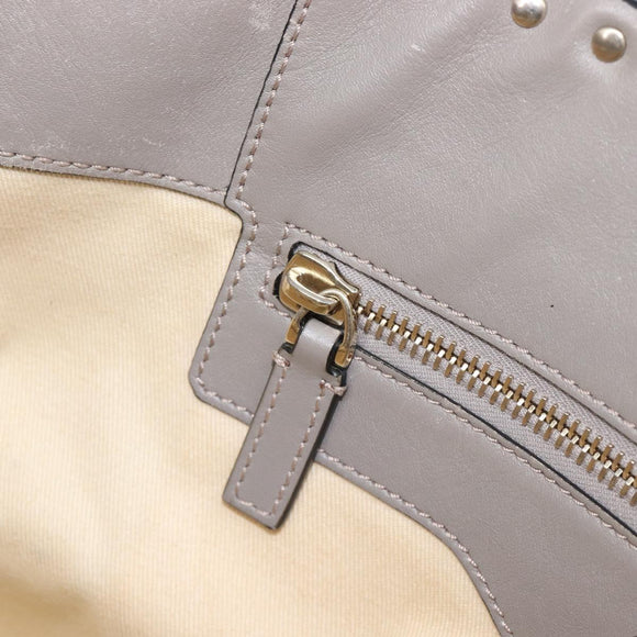 Valentino Studs Tote Bag Leather Gray Gold Tone Auth bs37779